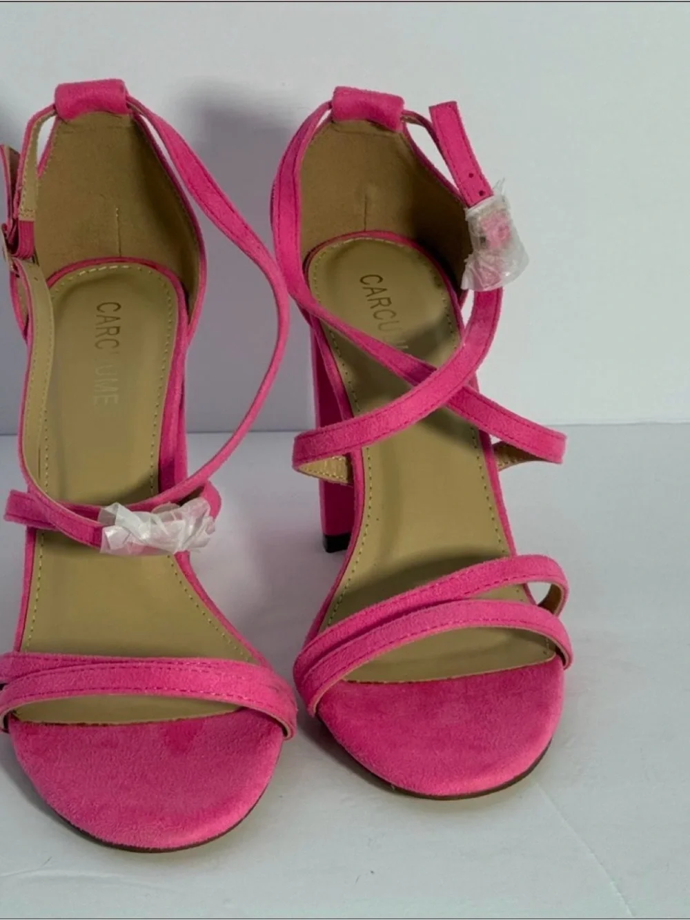 Bright Pink Strappy Block Heel Sandals